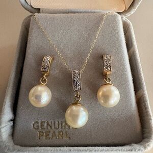 Genuine Pearl Gold Necklace and Earring Set